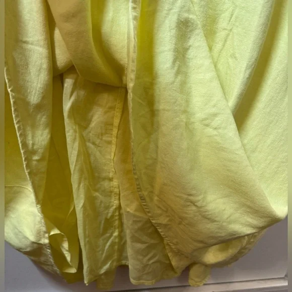 Gap Linen Cotton Blend Cottagecore Yellow Midi A Line Short Sleeve Dress 4 Tall - Picture 6 of 12